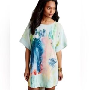 Maeve Silk Watercolor Short Sleeve Mini Dress Small